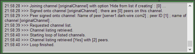 Log of a Client object showing that it joins a channel with a name that is later shown to be different in the channel listing, showing Relay is broken.